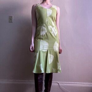Vintage Onara Jeans Green Floral Midi Dress Sz 36